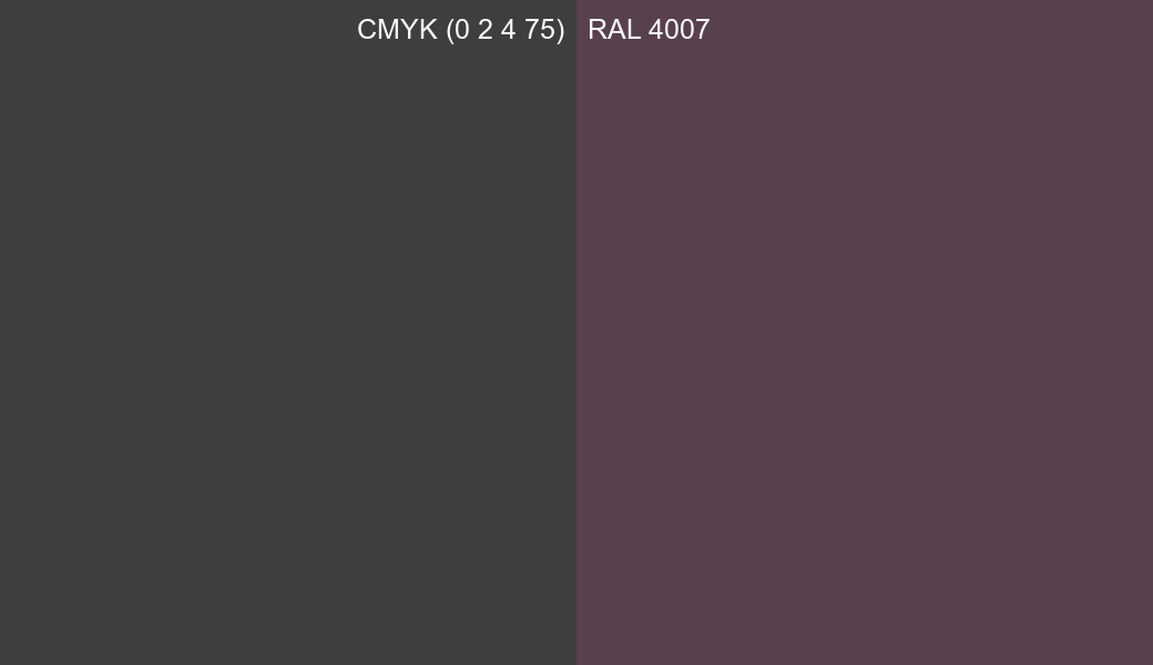 CMYK Color CMYK (0 2 4 75) vs RAL 4007 side by side comparison CMYK Color CMYK (0 2 4 75) vs RAL 4007 side by side comparison
