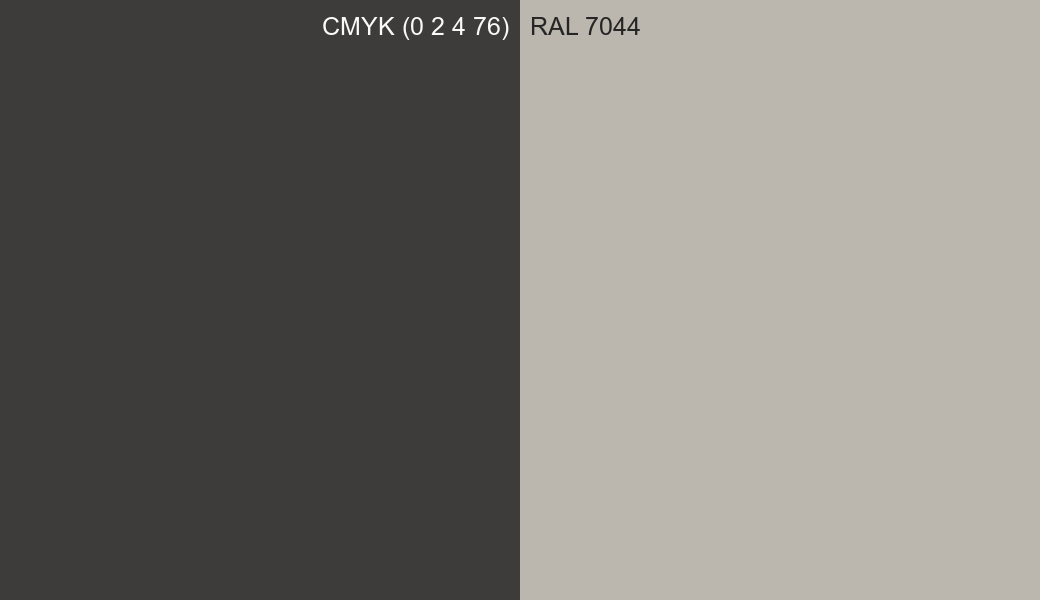 CMYK Color CMYK (0 2 4 76) vs RAL 7044 side by side comparison CMYK Color CMYK (0 2 4 76) vs RAL 7044 side by side comparison