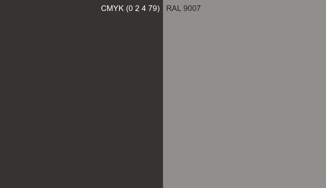 CMYK Color CMYK (0 2 4 79) vs RAL 9007 side by side comparison CMYK Color CMYK (0 2 4 79) vs RAL 9007 side by side comparison