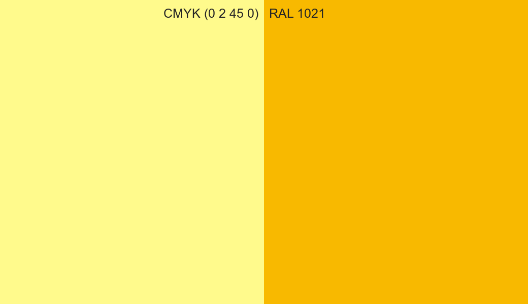 CMYK Color CMYK (0 2 45 0) vs RAL 1021 side by side comparison CMYK Color CMYK (0 2 45 0) vs RAL 1021 side by side comparison