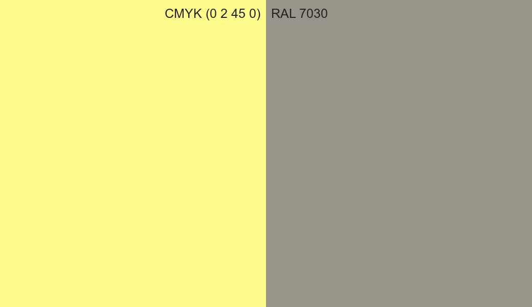 CMYK Color CMYK (0 2 45 0) vs RAL 7030 side by side comparison CMYK Color CMYK (0 2 45 0) vs RAL 7030 side by side comparison