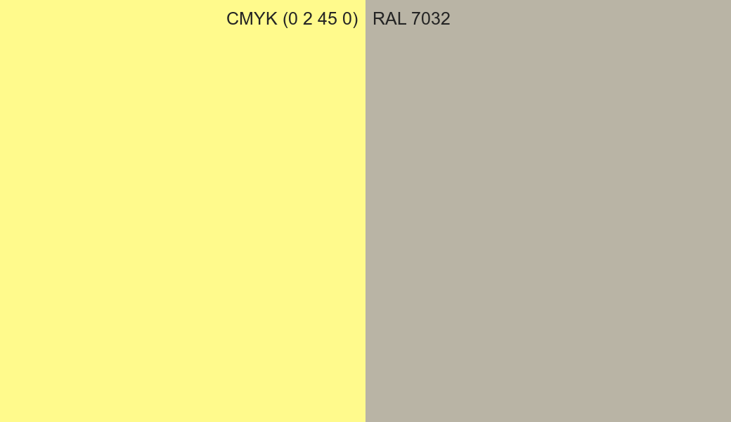 CMYK Color CMYK (0 2 45 0) vs RAL 7032 side by side comparison CMYK Color CMYK (0 2 45 0) vs RAL 7032 side by side comparison