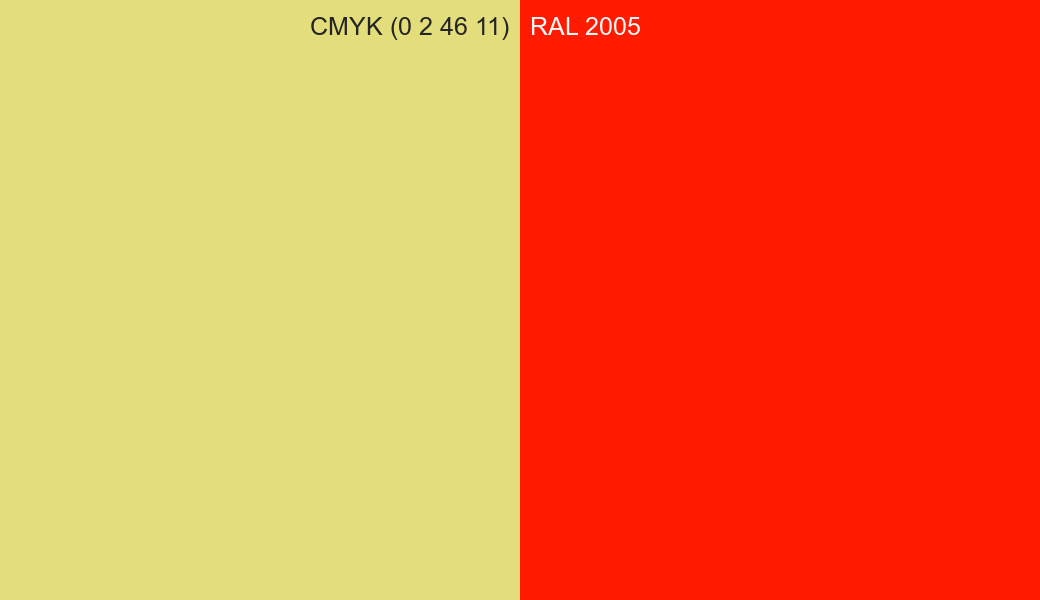 CMYK Color CMYK (0 2 46 11) vs RAL 2005 side by side comparison CMYK Color CMYK (0 2 46 11) vs RAL 2005 side by side comparison