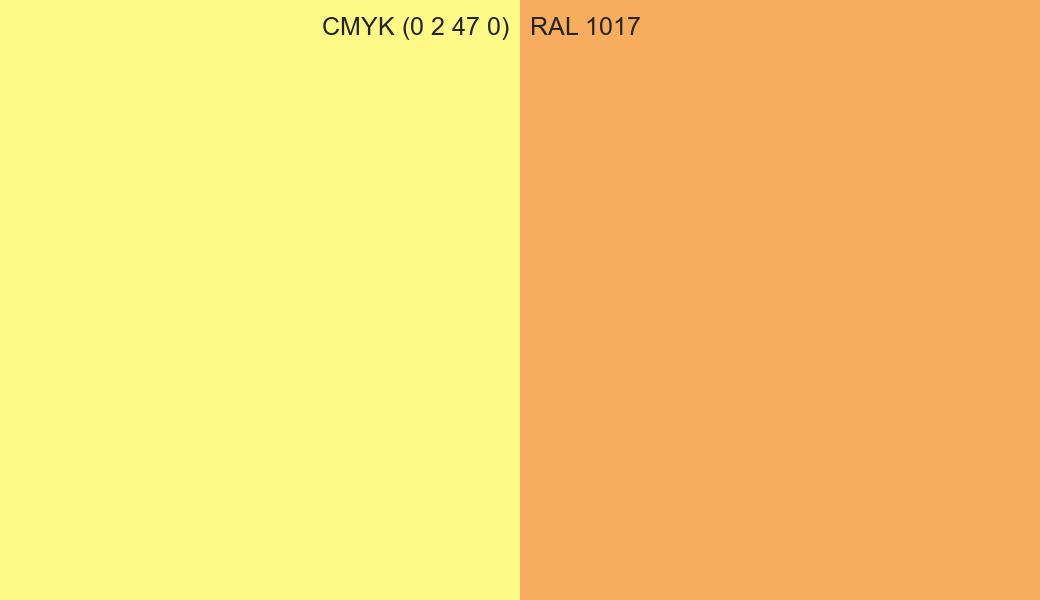 CMYK Color CMYK (0 2 47 0) vs RAL 1017 side by side comparison CMYK Color CMYK (0 2 47 0) vs RAL 1017 side by side comparison