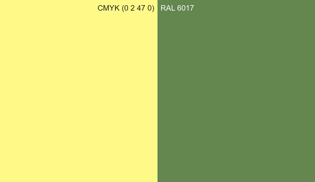 CMYK Color CMYK (0 2 47 0) vs RAL 6017 side by side comparison CMYK Color CMYK (0 2 47 0) vs RAL 6017 side by side comparison