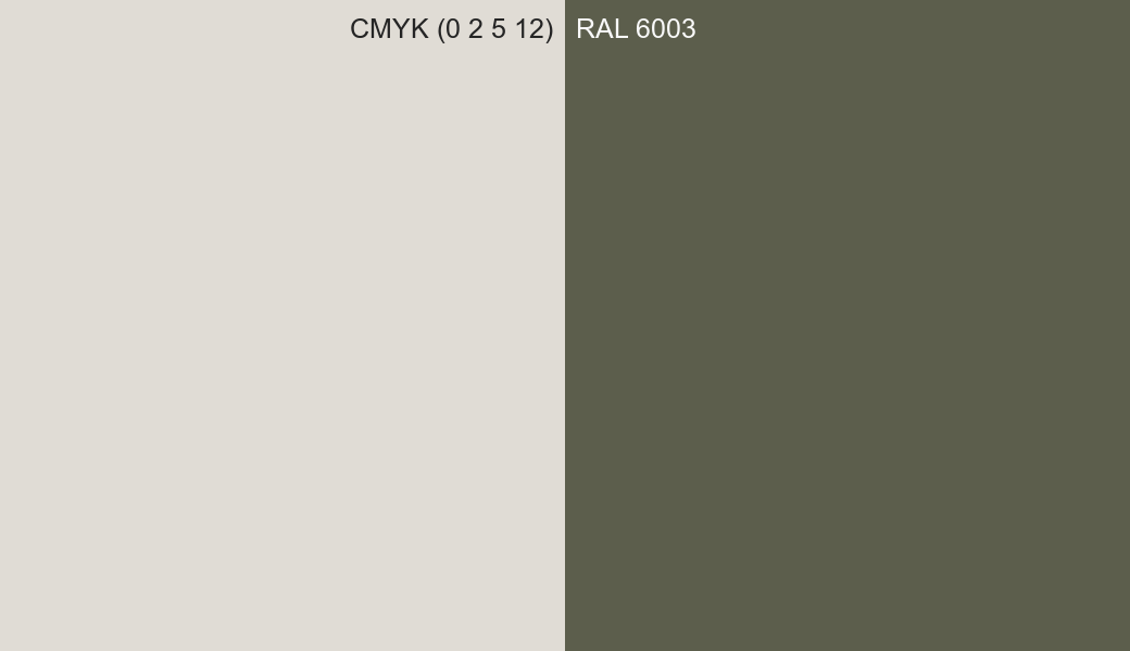 CMYK Color CMYK (0 2 5 12) vs RAL 6003 side by side comparison CMYK Color CMYK (0 2 5 12) vs RAL 6003 side by side comparison