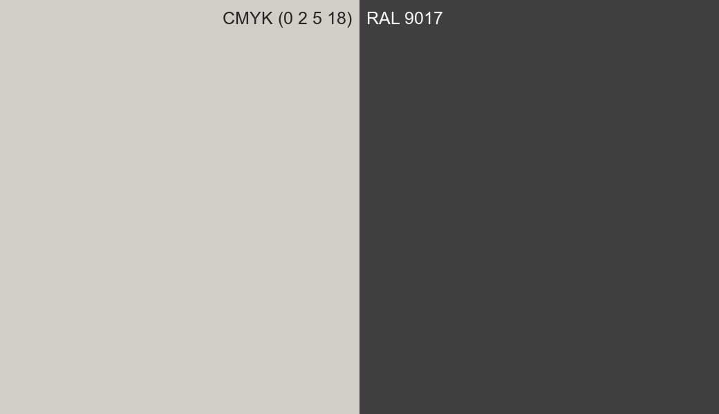 CMYK Color CMYK (0 2 5 18) vs RAL 9017 side by side comparison CMYK Color CMYK (0 2 5 18) vs RAL 9017 side by side comparison