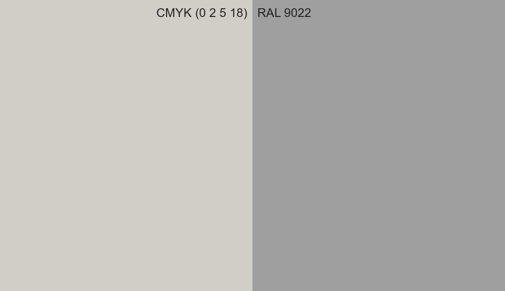 CMYK Color CMYK (0 2 5 18) vs RAL 9022 side by side comparison CMYK Color CMYK (0 2 5 18) vs RAL 9022 side by side comparison