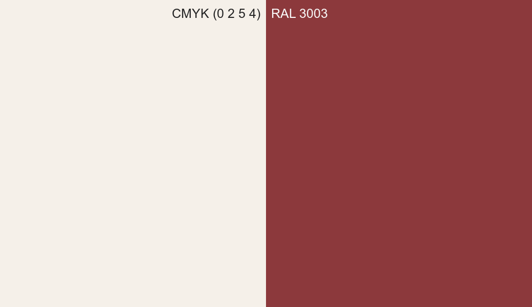 CMYK Color CMYK (0 2 5 4) vs RAL 3003 side by side comparison CMYK Color CMYK (0 2 5 4) vs RAL 3003 side by side comparison