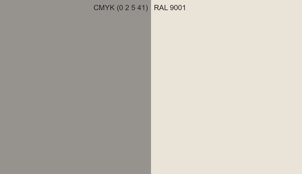 CMYK Color CMYK (0 2 5 41) vs RAL 9001 side by side comparison CMYK Color CMYK (0 2 5 41) vs RAL 9001 side by side comparison