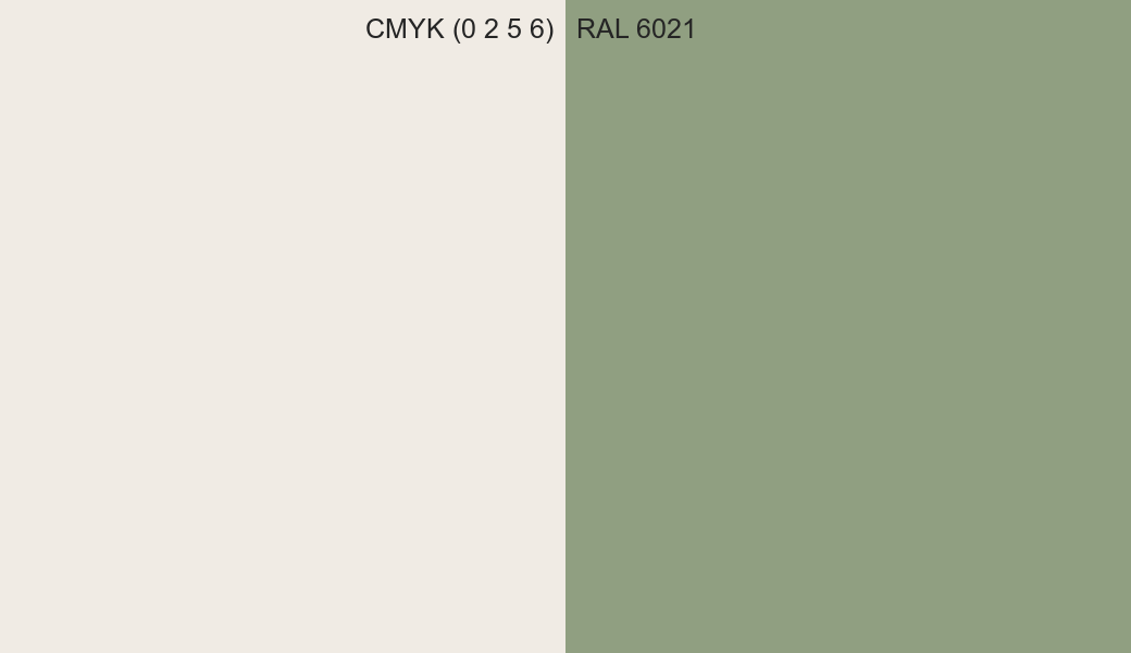 CMYK Color CMYK (0 2 5 6) vs RAL 6021 side by side comparison CMYK Color CMYK (0 2 5 6) vs RAL 6021 side by side comparison