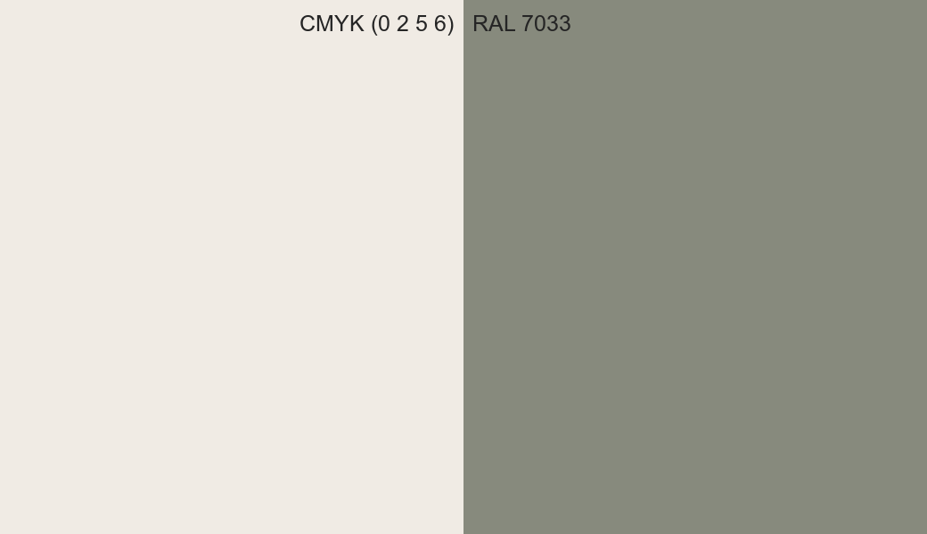 CMYK Color CMYK (0 2 5 6) vs RAL 7033 side by side comparison CMYK Color CMYK (0 2 5 6) vs RAL 7033 side by side comparison
