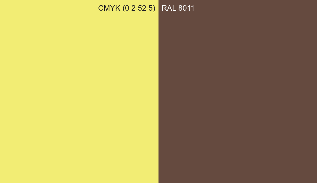 CMYK Color CMYK (0 2 52 5) vs RAL 8011 side by side comparison CMYK Color CMYK (0 2 52 5) vs RAL 8011 side by side comparison