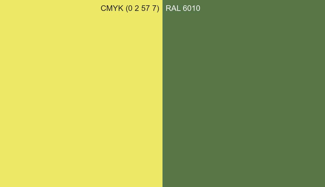 CMYK Color CMYK (0 2 57 7) vs RAL 6010 side by side comparison CMYK Color CMYK (0 2 57 7) vs RAL 6010 side by side comparison