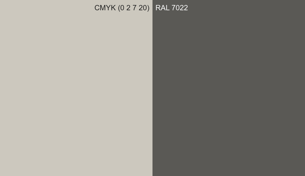 CMYK Color CMYK (0 2 7 20) vs RAL 7022 side by side comparison CMYK Color CMYK (0 2 7 20) vs RAL 7022 side by side comparison