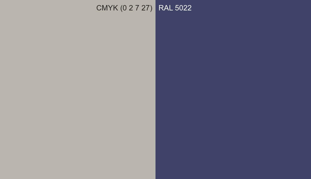 CMYK Color CMYK (0 2 7 27) vs RAL 5022 side by side comparison CMYK Color CMYK (0 2 7 27) vs RAL 5022 side by side comparison
