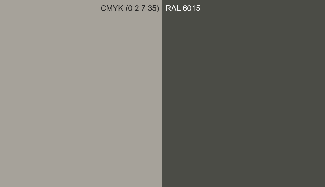 CMYK Color CMYK (0 2 7 35) vs RAL 6015 side by side comparison CMYK Color CMYK (0 2 7 35) vs RAL 6015 side by side comparison