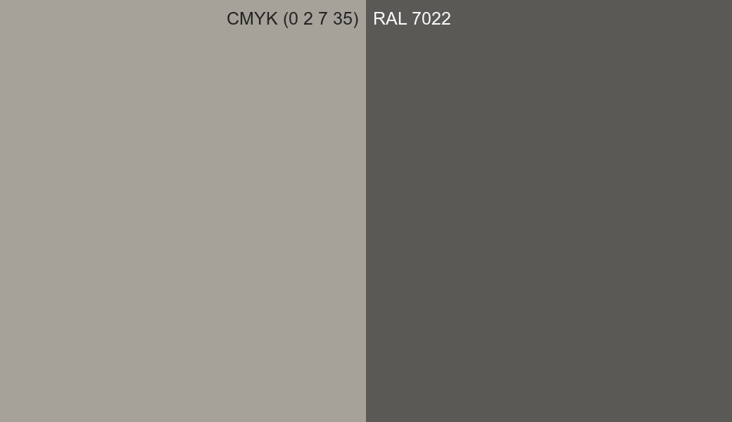 CMYK Color CMYK (0 2 7 35) vs RAL 7022 side by side comparison CMYK Color CMYK (0 2 7 35) vs RAL 7022 side by side comparison