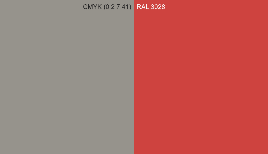 CMYK Color CMYK (0 2 7 41) vs RAL 3028 side by side comparison CMYK Color CMYK (0 2 7 41) vs RAL 3028 side by side comparison