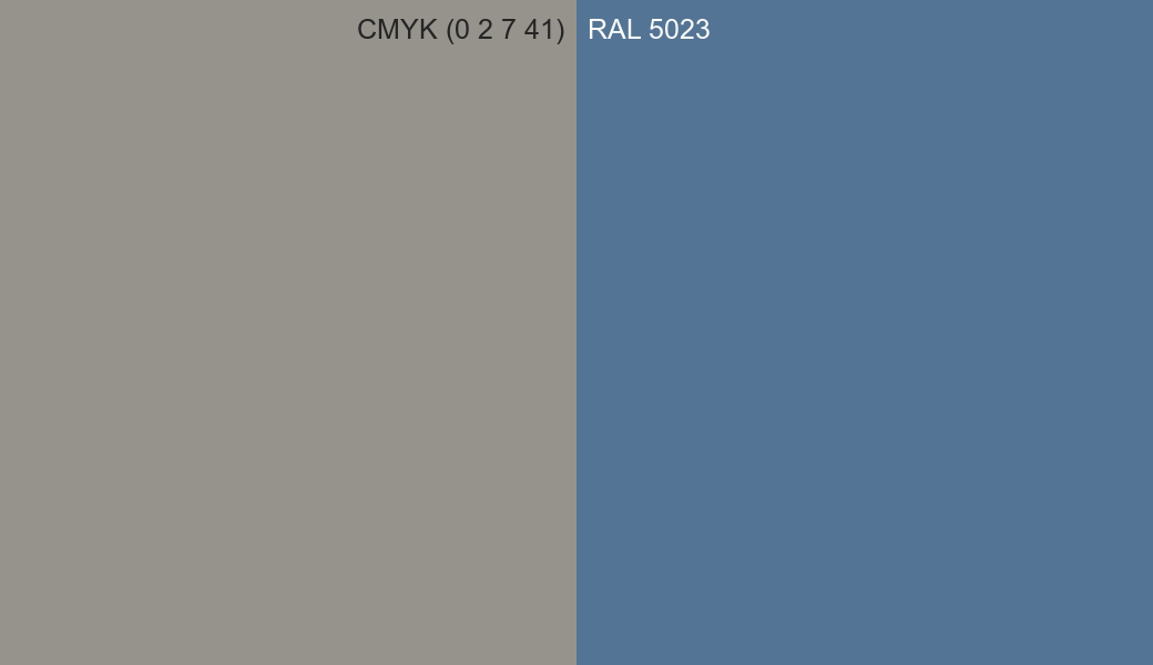 CMYK Color CMYK (0 2 7 41) vs RAL 5023 side by side comparison CMYK Color CMYK (0 2 7 41) vs RAL 5023 side by side comparison