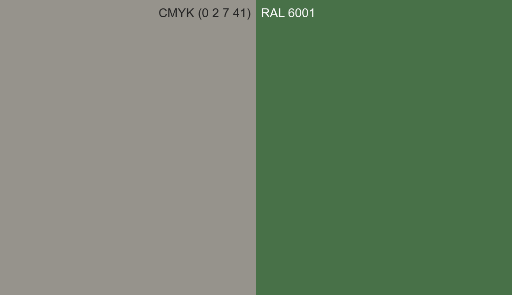 CMYK Color CMYK (0 2 7 41) vs RAL 6001 side by side comparison CMYK Color CMYK (0 2 7 41) vs RAL 6001 side by side comparison