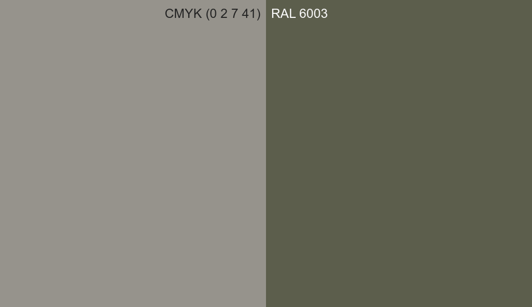 CMYK Color CMYK (0 2 7 41) vs RAL 6003 side by side comparison CMYK Color CMYK (0 2 7 41) vs RAL 6003 side by side comparison