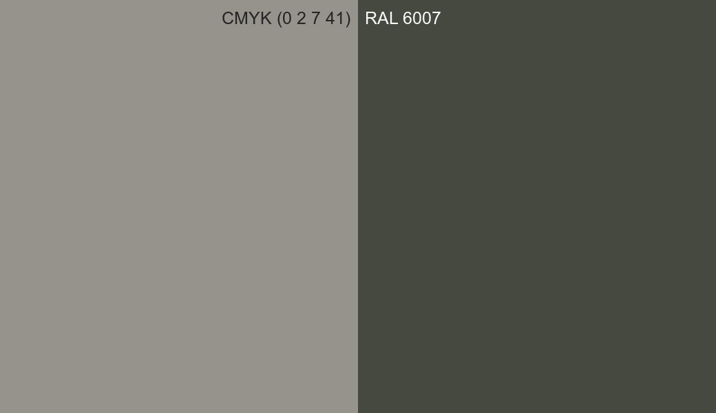 CMYK Color CMYK (0 2 7 41) vs RAL 6007 side by side comparison CMYK Color CMYK (0 2 7 41) vs RAL 6007 side by side comparison