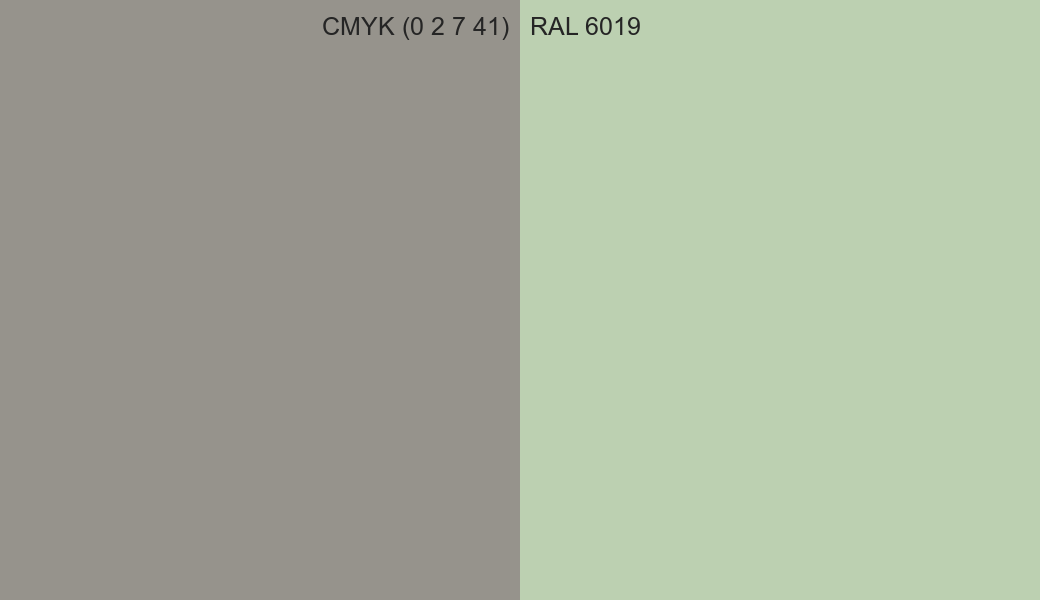 CMYK Color CMYK (0 2 7 41) vs RAL 6019 side by side comparison CMYK Color CMYK (0 2 7 41) vs RAL 6019 side by side comparison