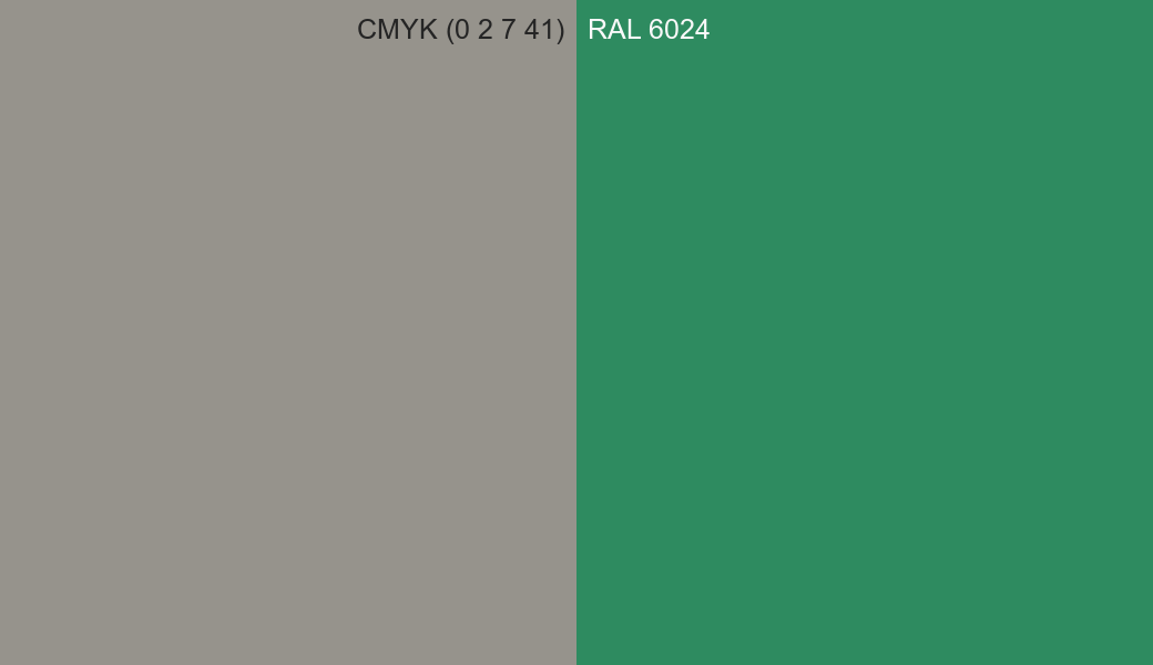 CMYK Color CMYK (0 2 7 41) vs RAL 6024 side by side comparison CMYK Color CMYK (0 2 7 41) vs RAL 6024 side by side comparison