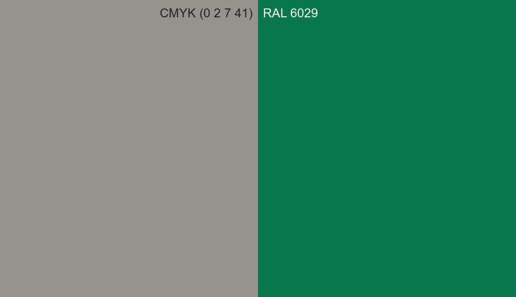 CMYK Color CMYK (0 2 7 41) vs RAL 6029 side by side comparison CMYK Color CMYK (0 2 7 41) vs RAL 6029 side by side comparison