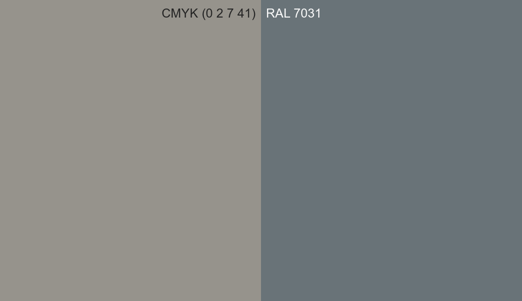 CMYK Color CMYK (0 2 7 41) vs RAL 7031 side by side comparison CMYK Color CMYK (0 2 7 41) vs RAL 7031 side by side comparison