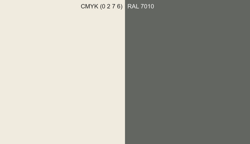 CMYK Color CMYK (0 2 7 6) vs RAL 7010 side by side comparison CMYK Color CMYK (0 2 7 6) vs RAL 7010 side by side comparison
