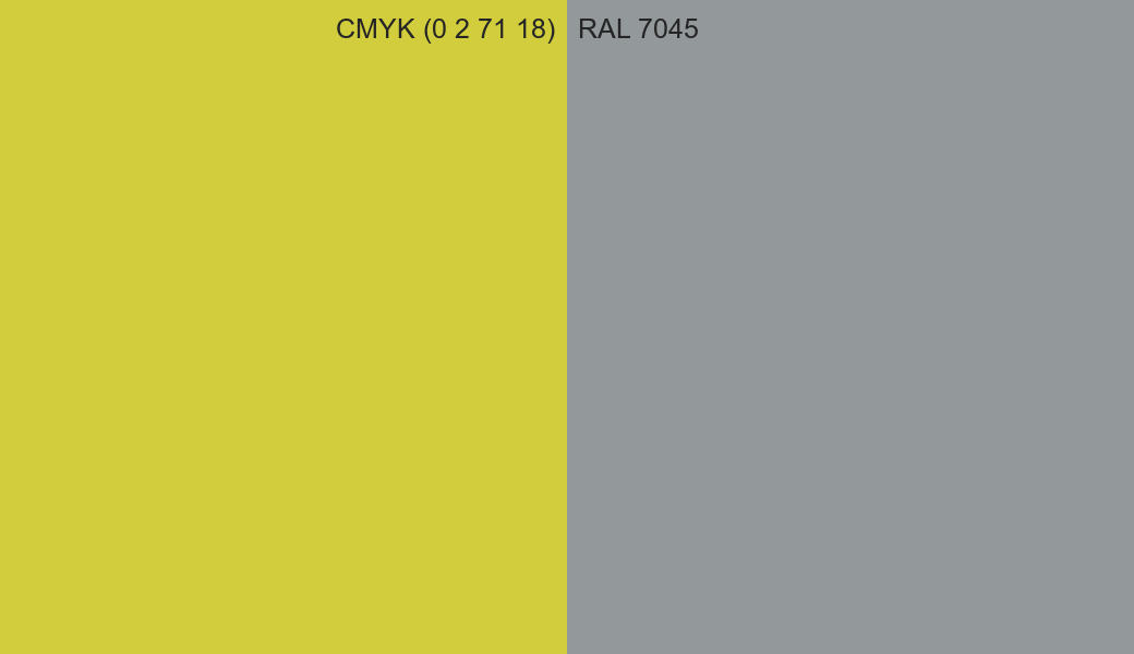 CMYK Color CMYK (0 2 71 18) vs RAL 7045 side by side comparison CMYK Color CMYK (0 2 71 18) vs RAL 7045 side by side comparison
