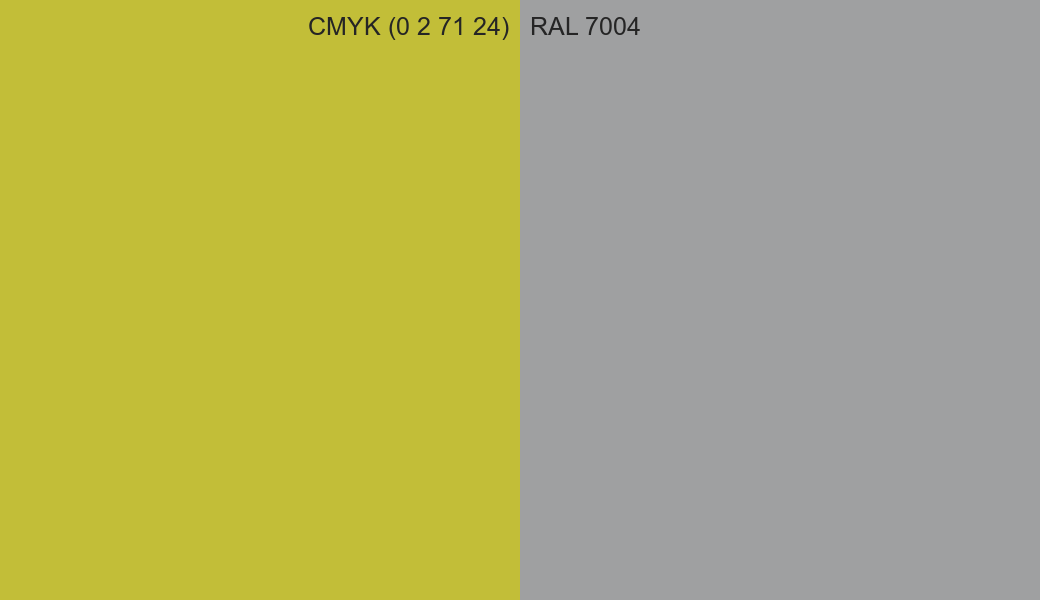 CMYK Color CMYK (0 2 71 24) vs RAL 7004 side by side comparison CMYK Color CMYK (0 2 71 24) vs RAL 7004 side by side comparison