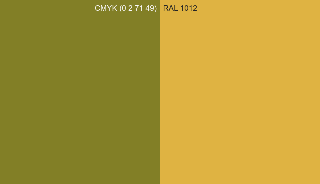 CMYK Color CMYK (0 2 71 49) vs RAL 1012 side by side comparison CMYK Color CMYK (0 2 71 49) vs RAL 1012 side by side comparison