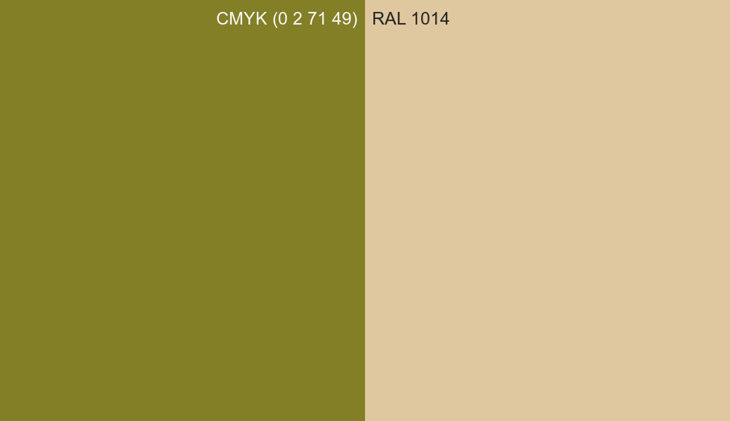 CMYK Color CMYK (0 2 71 49) vs RAL 1014 side by side comparison CMYK Color CMYK (0 2 71 49) vs RAL 1014 side by side comparison