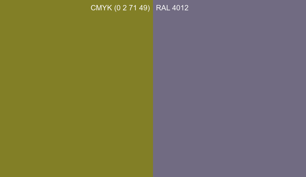 CMYK Color CMYK (0 2 71 49) vs RAL 4012 side by side comparison CMYK Color CMYK (0 2 71 49) vs RAL 4012 side by side comparison