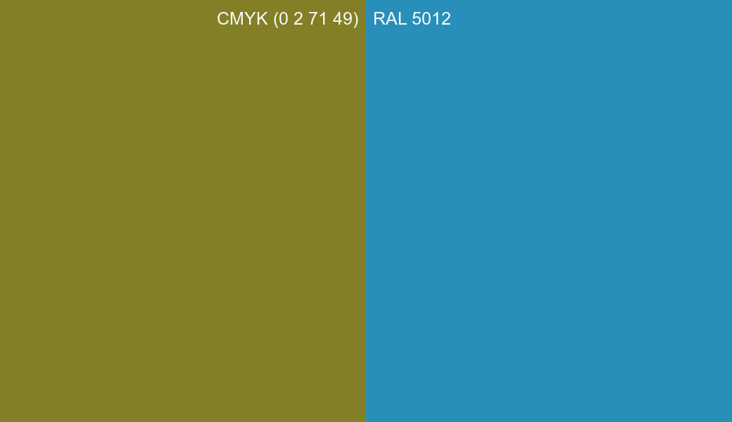 CMYK Color CMYK (0 2 71 49) vs RAL 5012 side by side comparison CMYK Color CMYK (0 2 71 49) vs RAL 5012 side by side comparison