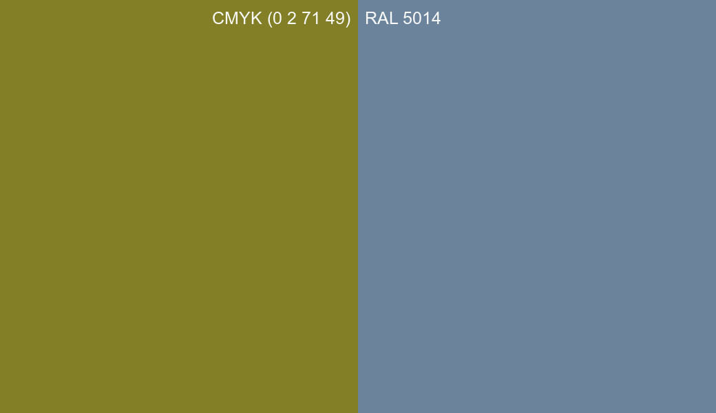 CMYK Color CMYK (0 2 71 49) vs RAL 5014 side by side comparison CMYK Color CMYK (0 2 71 49) vs RAL 5014 side by side comparison