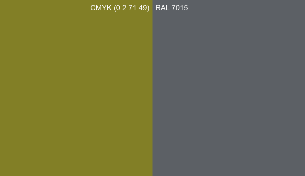 CMYK Color CMYK (0 2 71 49) vs RAL 7015 side by side comparison CMYK Color CMYK (0 2 71 49) vs RAL 7015 side by side comparison