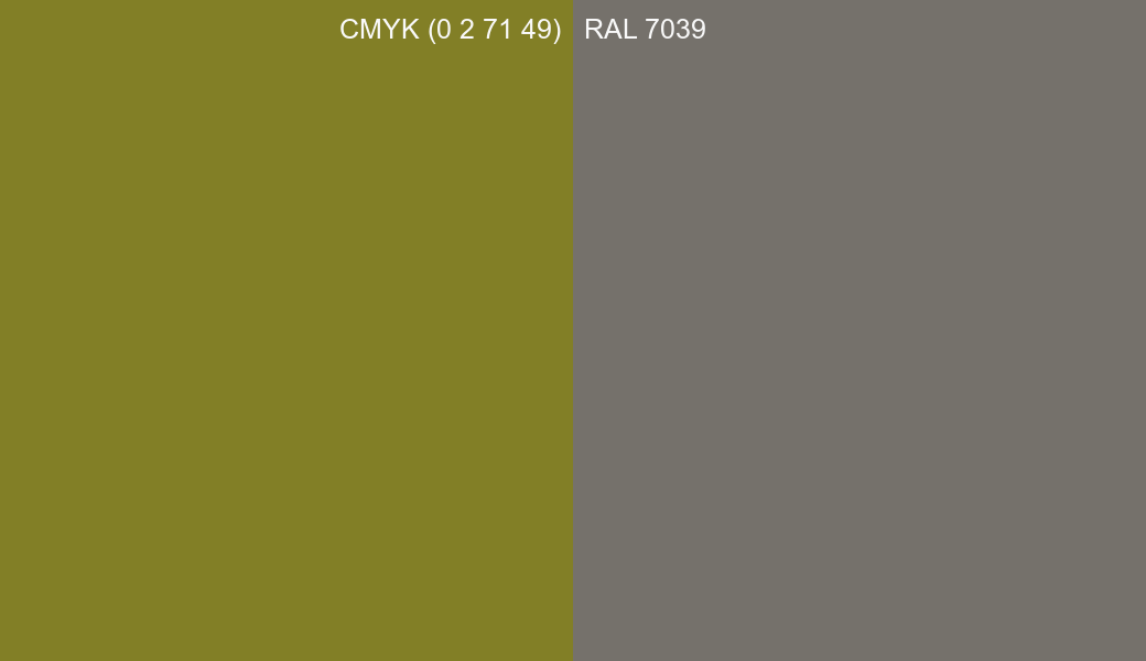 CMYK Color CMYK (0 2 71 49) vs RAL 7039 side by side comparison CMYK Color CMYK (0 2 71 49) vs RAL 7039 side by side comparison
