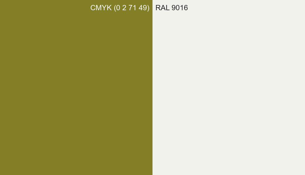 CMYK Color CMYK (0 2 71 49) vs RAL 9016 side by side comparison CMYK Color CMYK (0 2 71 49) vs RAL 9016 side by side comparison