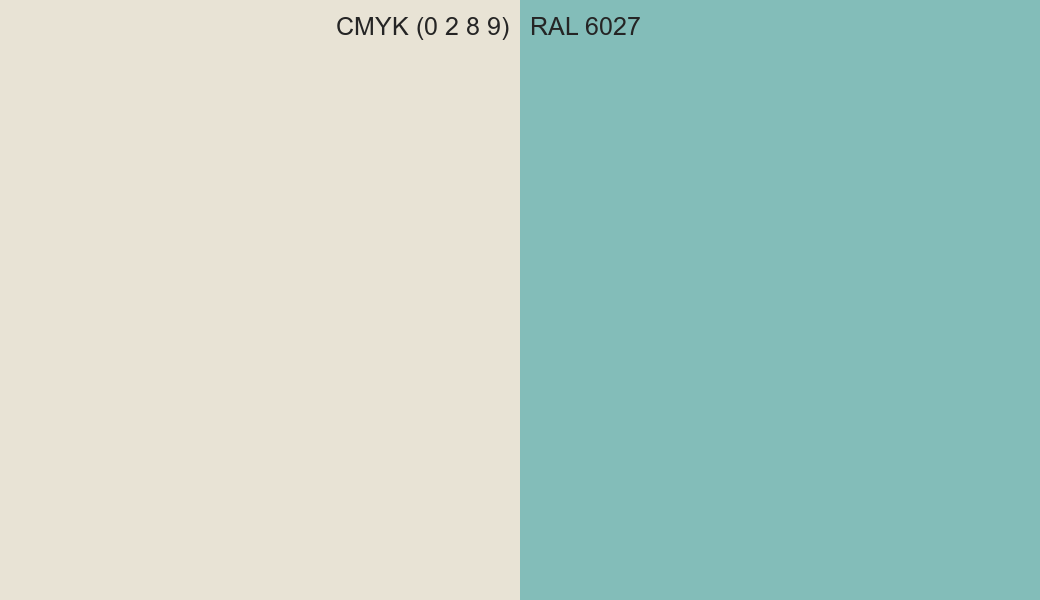 CMYK Color CMYK (0 2 8 9) vs RAL 6027 side by side comparison CMYK Color CMYK (0 2 8 9) vs RAL 6027 side by side comparison