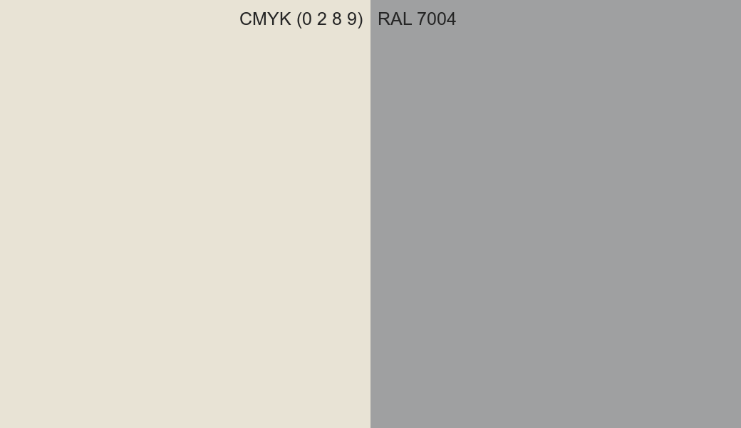 CMYK Color CMYK (0 2 8 9) vs RAL 7004 side by side comparison CMYK Color CMYK (0 2 8 9) vs RAL 7004 side by side comparison