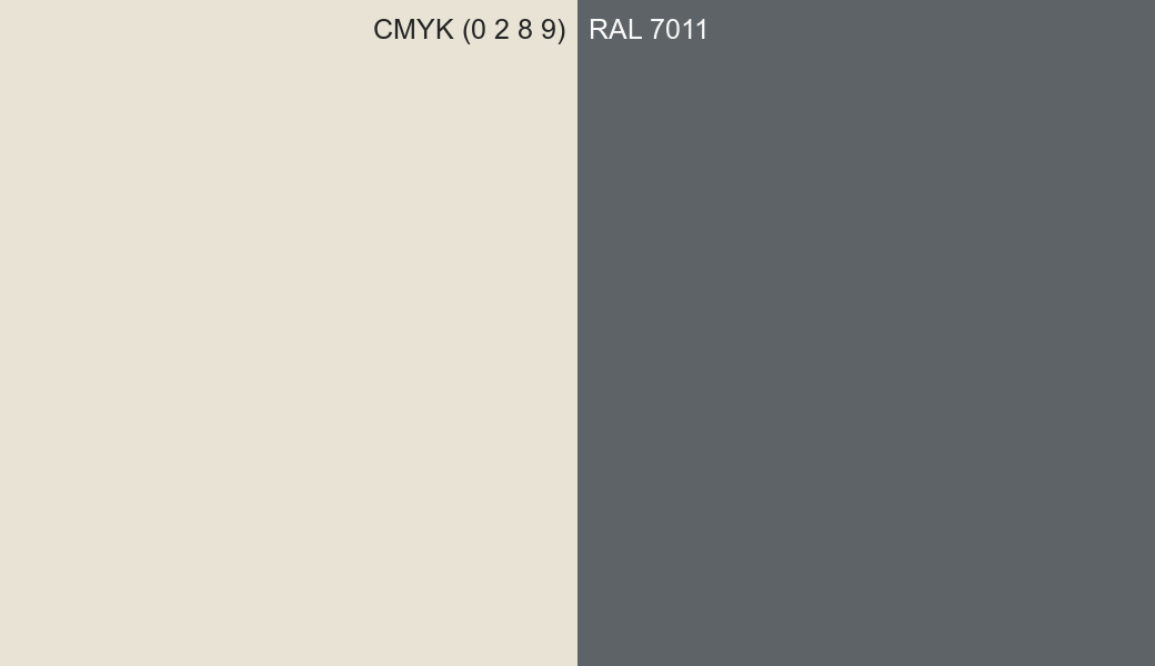 CMYK Color CMYK (0 2 8 9) vs RAL 7011 side by side comparison CMYK Color CMYK (0 2 8 9) vs RAL 7011 side by side comparison