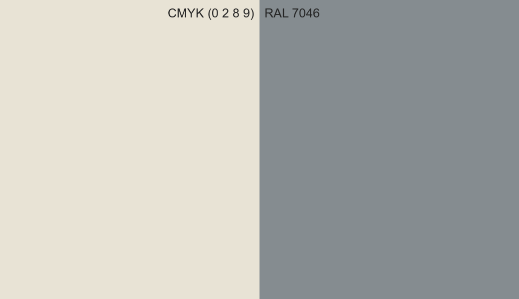 CMYK Color CMYK (0 2 8 9) vs RAL 7046 side by side comparison CMYK Color CMYK (0 2 8 9) vs RAL 7046 side by side comparison