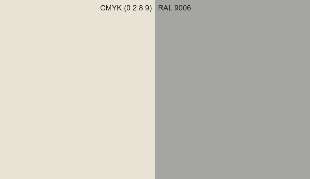 CMYK Color CMYK (0 2 8 9) vs RAL 9006 side by side comparison CMYK Color CMYK (0 2 8 9) vs RAL 9006 side by side comparison