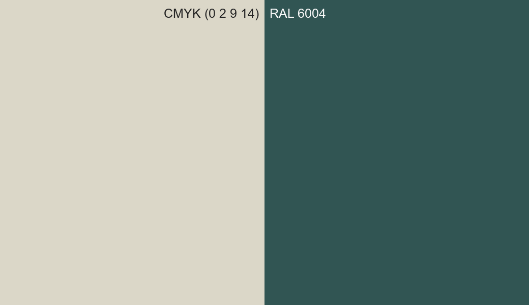 CMYK Color CMYK (0 2 9 14) vs RAL 6004 side by side comparison CMYK Color CMYK (0 2 9 14) vs RAL 6004 side by side comparison