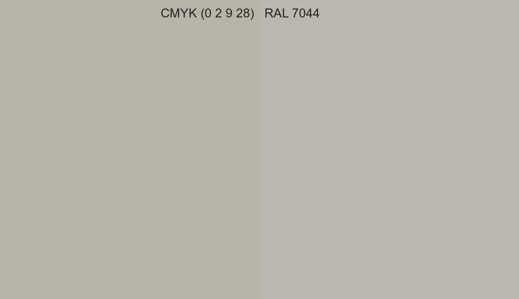 CMYK Color CMYK (0 2 9 28) vs RAL 7044 side by side comparison CMYK Color CMYK (0 2 9 28) vs RAL 7044 side by side comparison