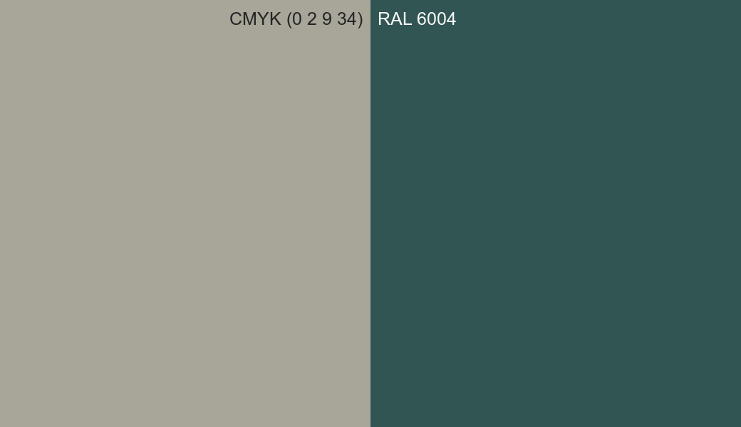 CMYK Color CMYK (0 2 9 34) vs RAL 6004 side by side comparison CMYK Color CMYK (0 2 9 34) vs RAL 6004 side by side comparison